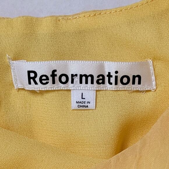 Reformation Estate Dress L Butter Yellow Tiered Mini Puff Sleeve Coquette - Picture 3 of 11